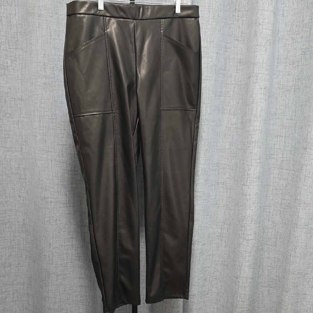 C Wonder by Christian Siriano Lined Black Faux Leather Straight leg Pants Sz XL